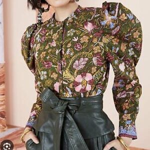 Ulla Johnson Floral Blouse in Green and Pink